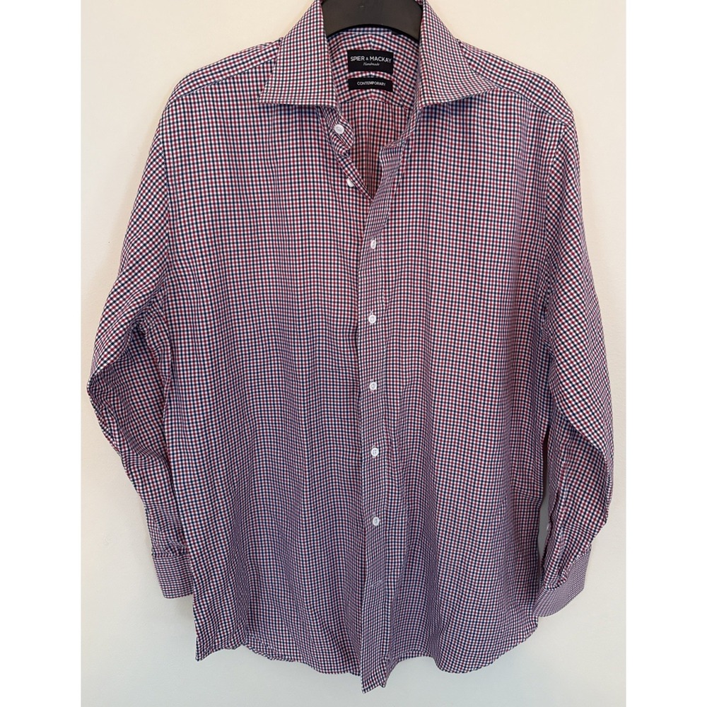 Spier & Mackay Shirt Mens 16/33 Red Blue Check  Contemporary Handmade Button Up